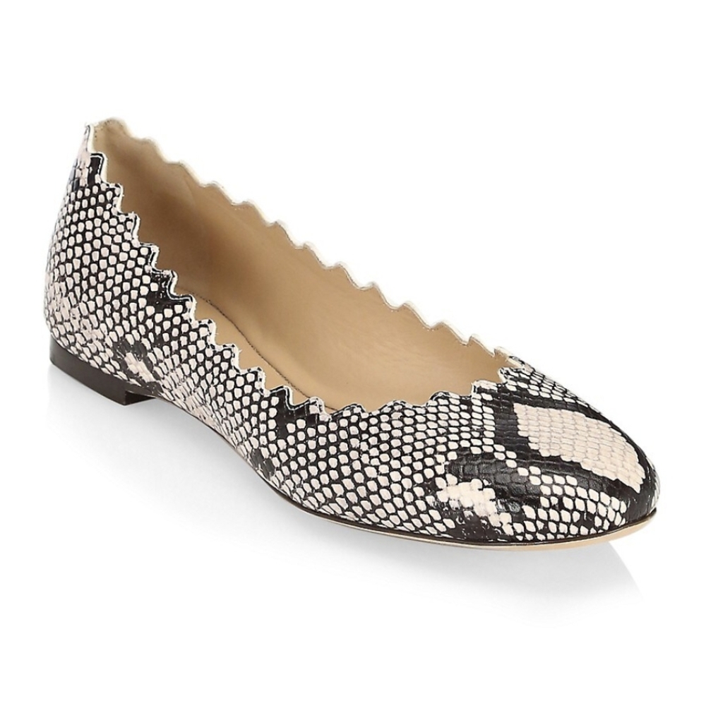 Chloe Lauren Python Embossed Snakeskin scallop Leather Ballet Flats Sz 9.5 $595. - Picture 1 of 12